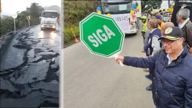 Vía inaugurada por el presidente Petro ya está llena de grietas