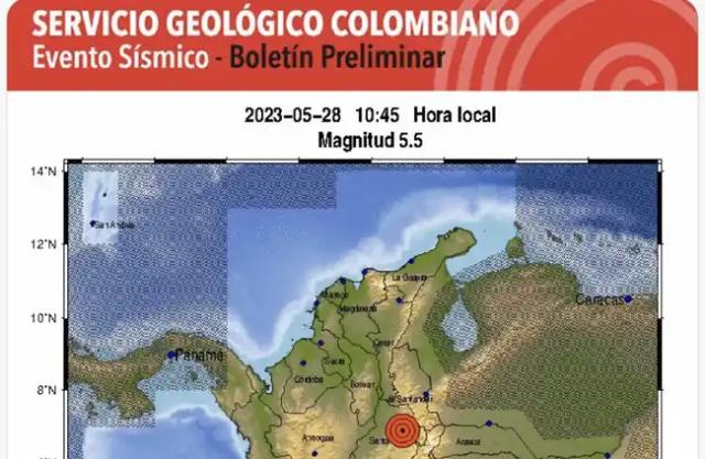 Temblor de 5.5 sacude la mañana de hoy a Colombia con epicentro mesa de los santos