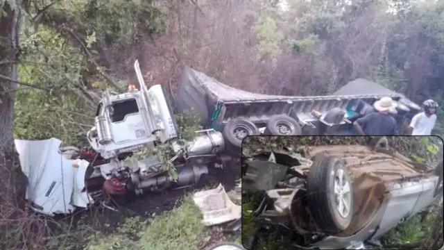 Un muerto deja choque entre tractocamión y vehículo particular en la vía al mar