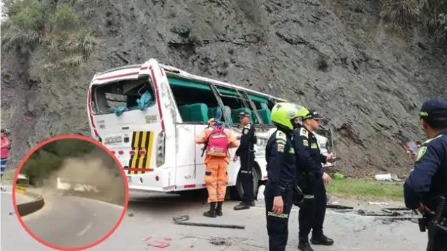 Momento exacto en el que se accidentó bus dejando a dos fallecidos y al menos 10 heridos en Cundinamarca