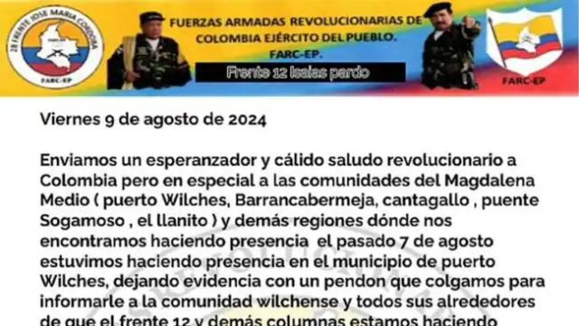 Con panfleto amenazantes las disidencias de las Farc desatan caos en el Magdalena Medio con amenazas y toque de queda"