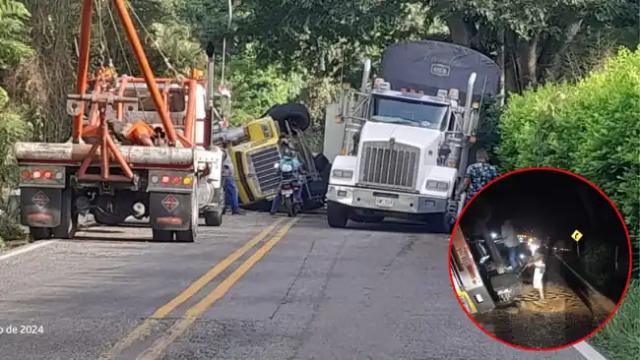 Caos en la vía hacia la Costa Atlántica: Tractocamión cargado de maíz se volcó en El Playón, Santander