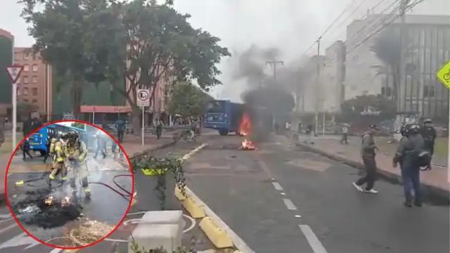 ATENCIÓN: Encapuchados vandalizaron y quemaron buses del SITP durante bloqueos en la Universidad Distrital de Bosa, en Bogotá