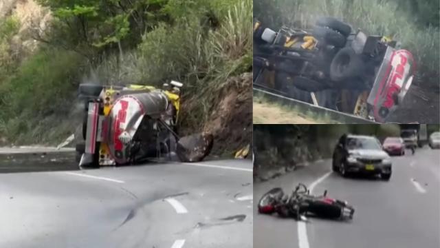 Video: Camión cargado de combustible se volcó en la vía Lebrija - Girón