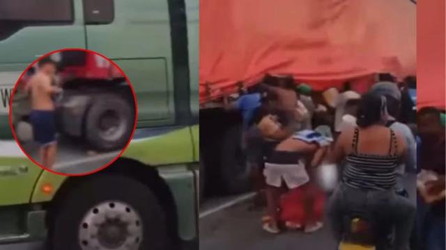Video: Saquean tractomula varada en Tasajera, en presencia de la Policía