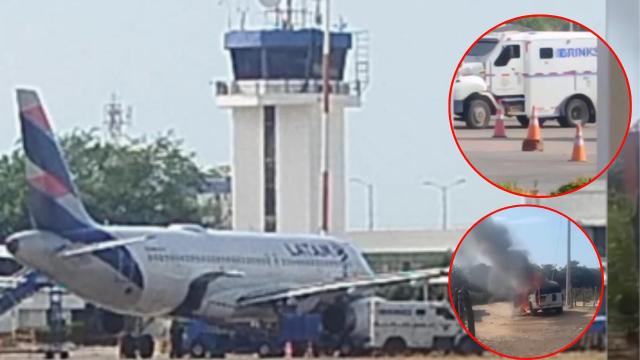 Armados con fusiles, roban carro de valores en aeropuerto colombiano