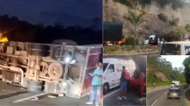 Video: Choque múltiple en la vía Lebrija – Girón. Un camión se volcó