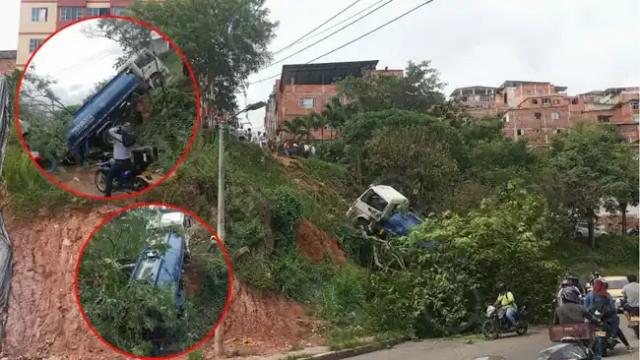 Camión cisterna cayó por una peña y por poco causa tragedia en Floridablanca