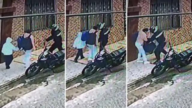 Video: Ladrón en moto atracó a una mujer cuando lleva a su hijo a estudiar