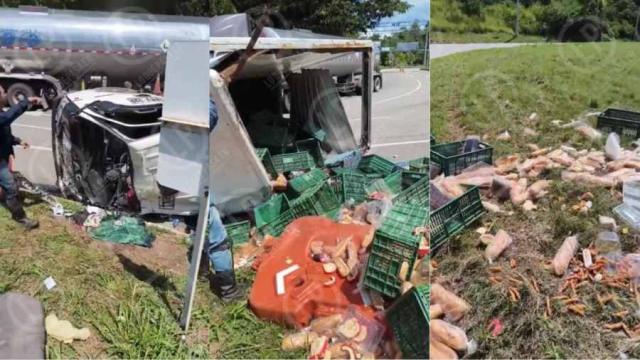 Video: Furgón de panadería se volcó en Santander y fue saqueado