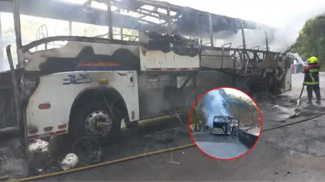 Video: Bus intermunicipal se incendió con pasajeros a bordo