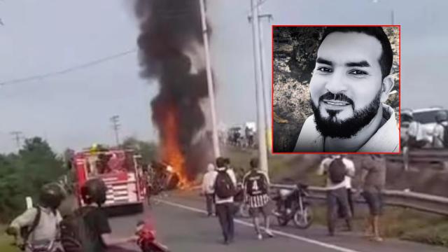 Conductor murió atrapado tras volcamiento e incendio de su vehículo.