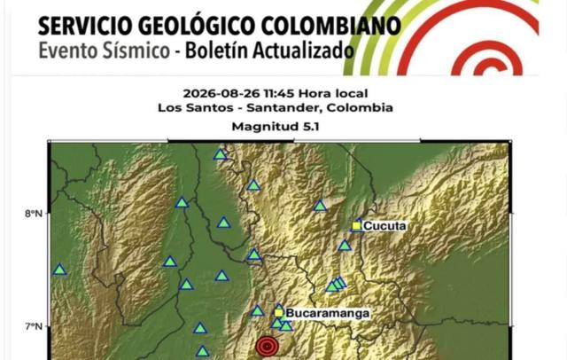 Sismo sacudió Santander: epicentro fue localizado cerca de Los Santos