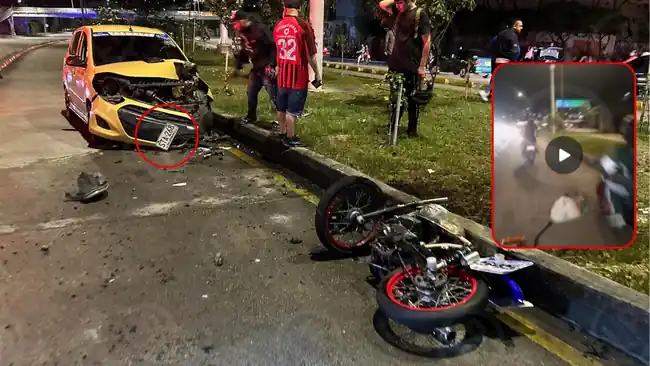Video: Momento exacto en que motociclista evadiendo control choca con taxi