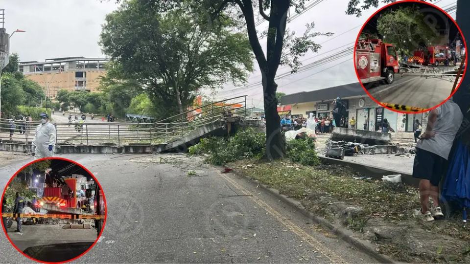 Tractomula derribó puente peatonal en Girón: un muerto, dos heridos; la vía continua cerrada