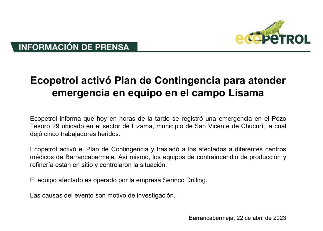 Ecopetrol confirmó que son 5 las personas heridas en la explosión de un pozo petrolero en Santander - imagen 2