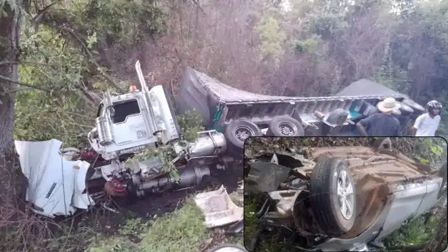 Un muerto deja choque entre tractocamión y vehículo particular en la vía al mar