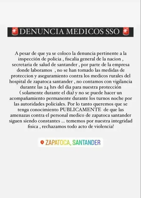 Denuncian amenazas a médicos de hospital de Zapatoca, una de ellas fue apuñalada - imagen 3