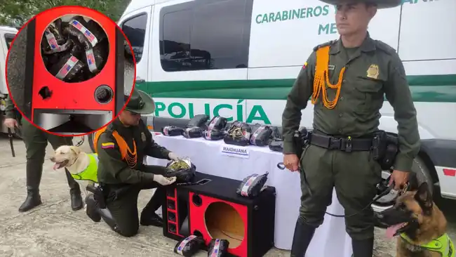 Policía descubrió caleta con 14.200 gramos de estupefacientes en un narco - parlante en Bucaramanga
