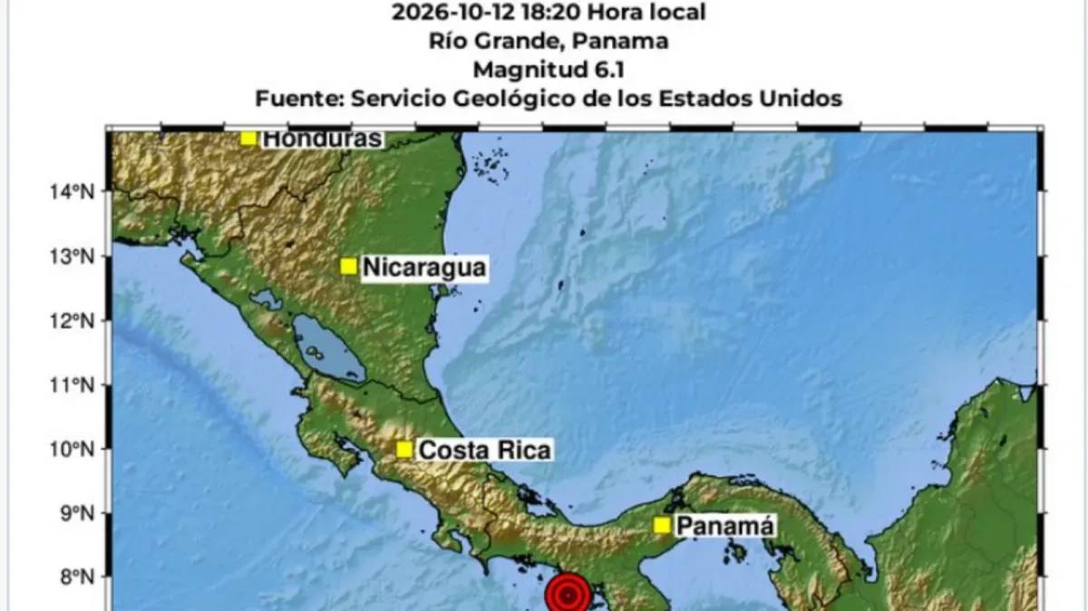 Mapa del Servicio Geológico Colombiano con el epicentro del sismo en Panamá del 12 de octubre de 2026