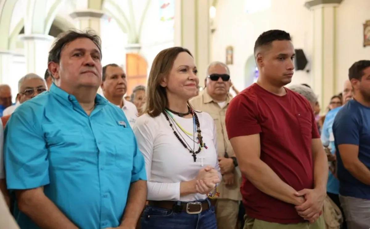 María Corina Machado en una eucaristía en el santuario de la Divina Pastora, en Barquisimeto, tras su regreso a Venezuela